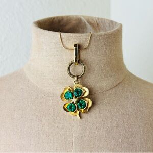 Lucky charm enhancer pendant vintage gold tone Clover charm